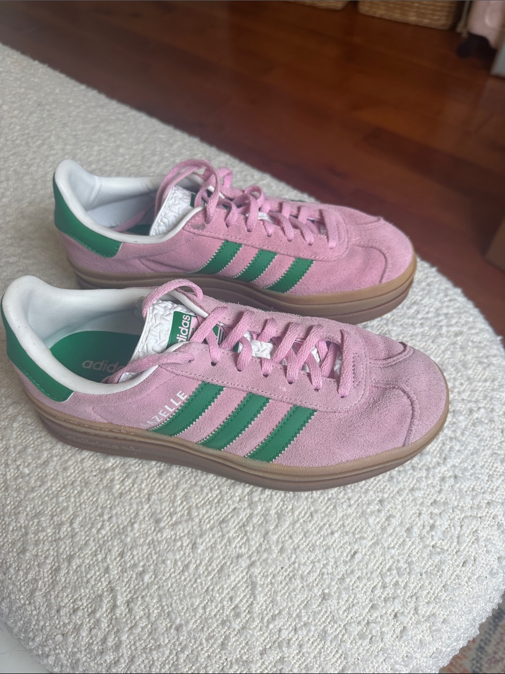 adidas Pink Suede Sneakers with Green Stripes